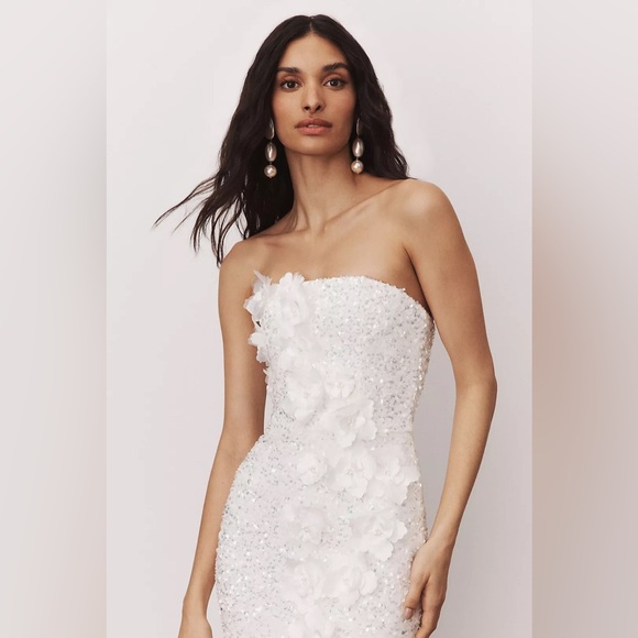 Heski Liliana White Sequin Midi Dress with Rose Appliqué - Picture 7 of 15